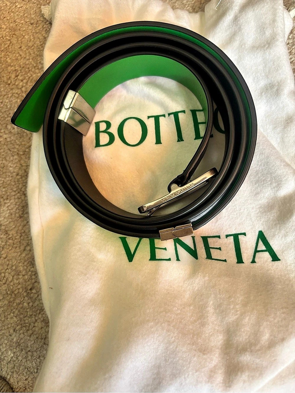 Bottega Veneta Reversible Leather Belt Green & Black Size 90